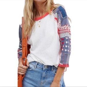 Free People Patterned Baseball T-Shirt